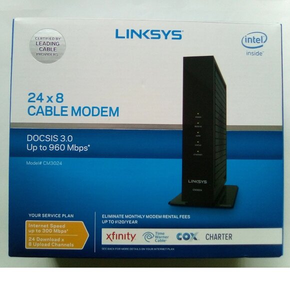 Linksys CM3024 Cable Modem (DOCSIS 3.0 up to 960 Mbps & Internet up to 300 Mbps) - Picture 1 of 2